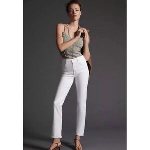Edwin Bree High Rise Straight Leg Jeans Optic White‎ Raw Hem EW2003SSY Size 31